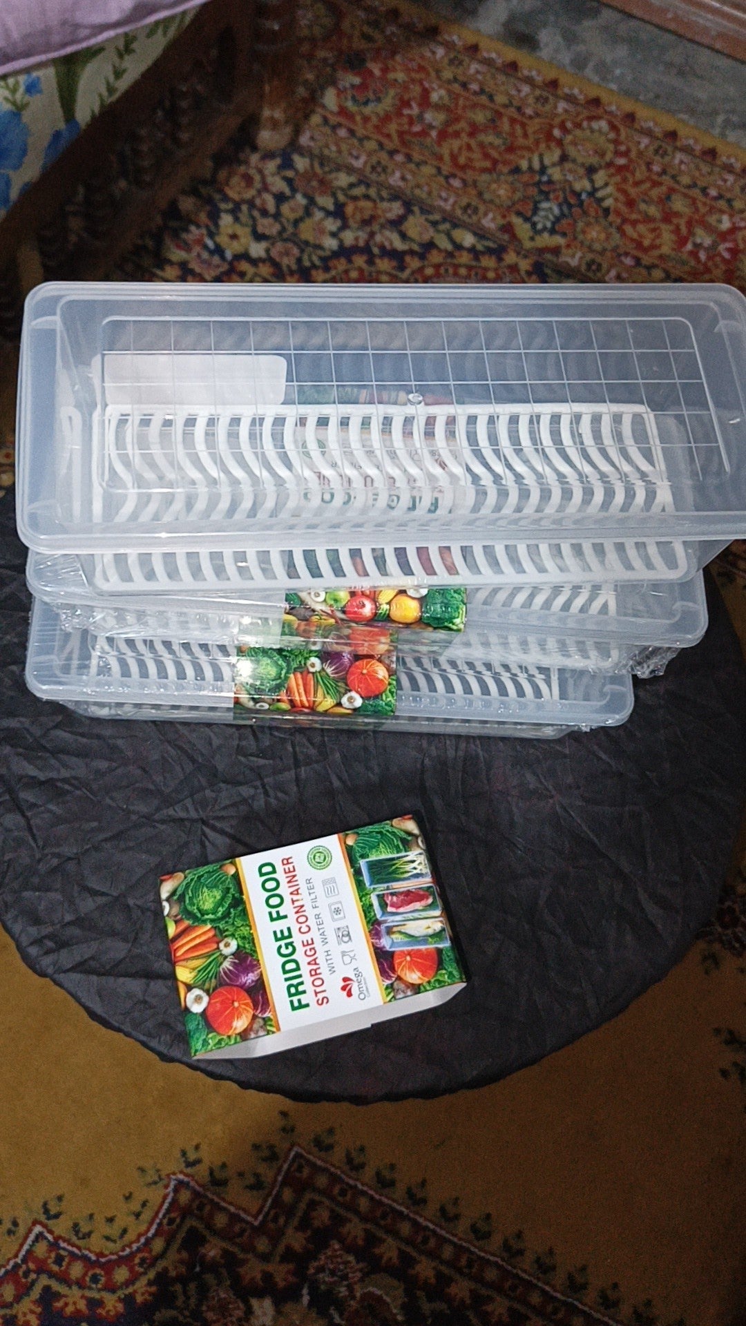 Fridge Food Storage Container Organiser with Removable Drain Tray for Fresh Fruits, Vegetables, Meat & Fish, BPA-Free Plastic Kitchen Box Storage Food Box Container Organizer 1500ml Stackable