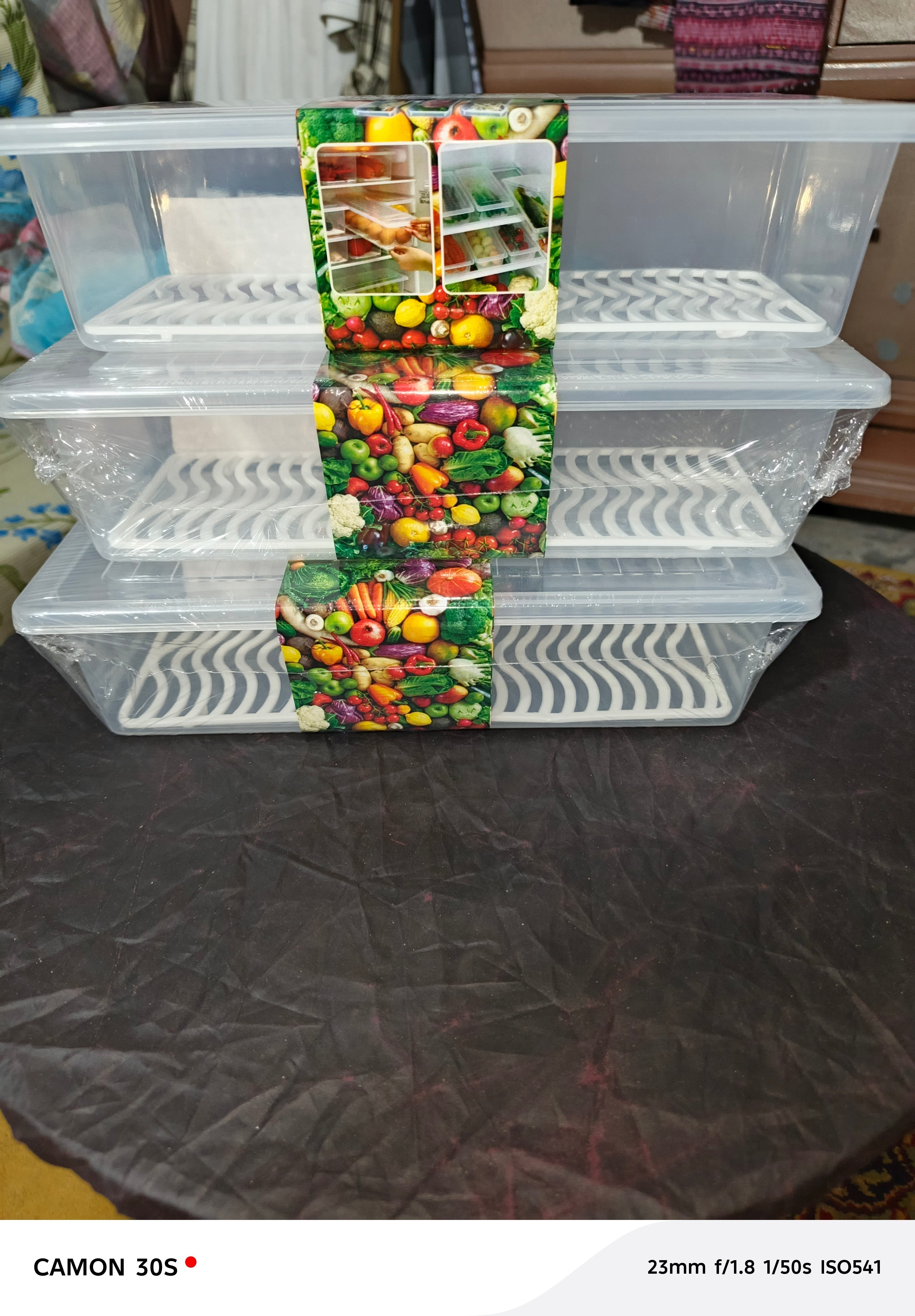 Fridge Food Storage Container Organiser with Removable Drain Tray for Fresh Fruits, Vegetables, Meat & Fish, BPA-Free Plastic Kitchen Box Storage Food Box Container Organizer 1500ml Stackable