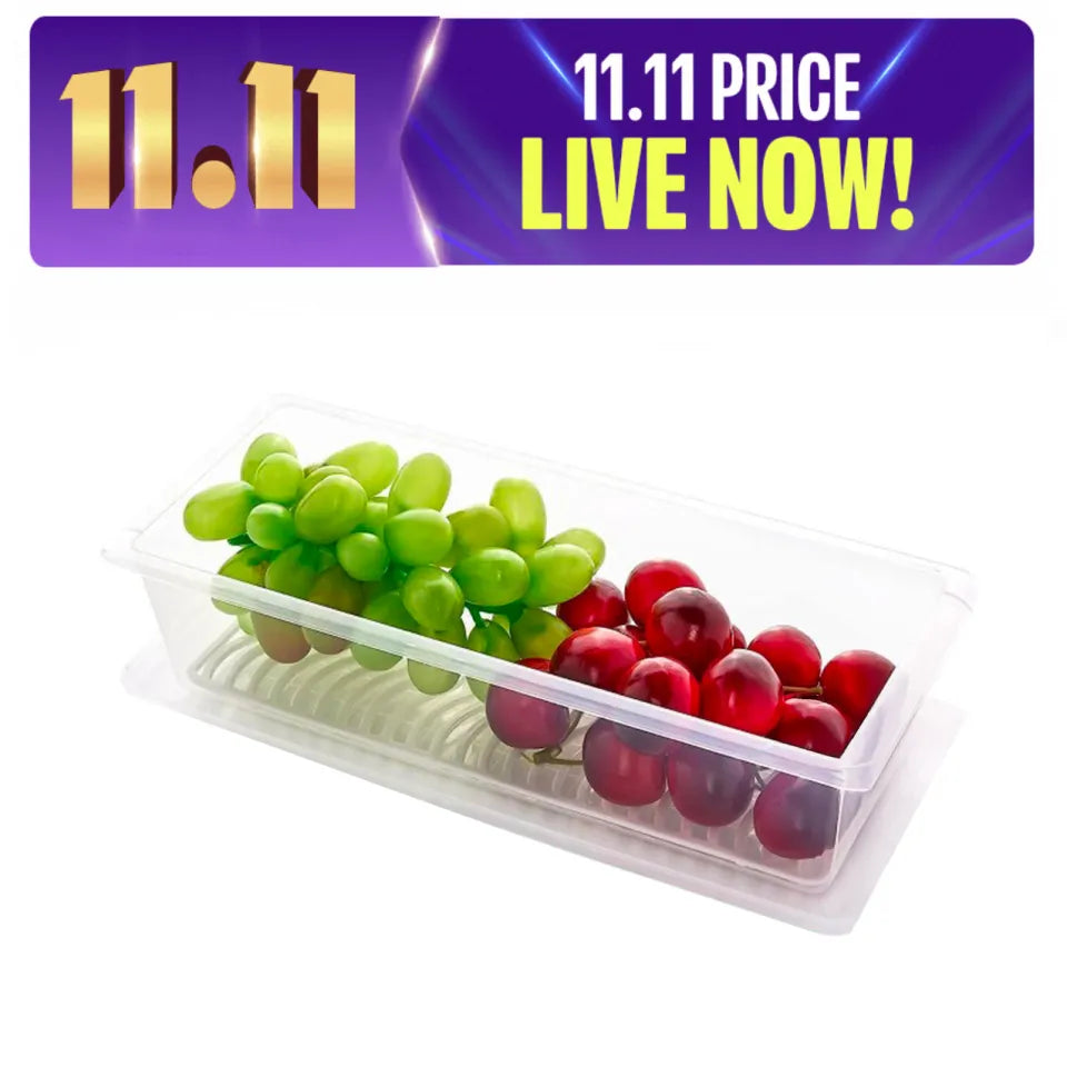 Fridge Food Storage Container Organiser with Removable Drain Tray for Fresh Fruits, Vegetables, Meat & Fish, BPA-Free Plastic Kitchen Box Storage Food Box Container Organizer 1500ml Stackable