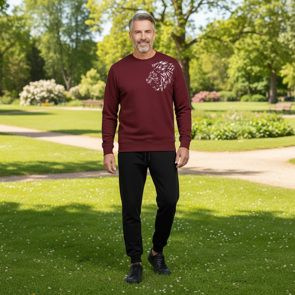 LION Printed Maroon  Tracksuit Sweatshirt & Trouser  | Warm & Comfortable Winter Wear | Medium