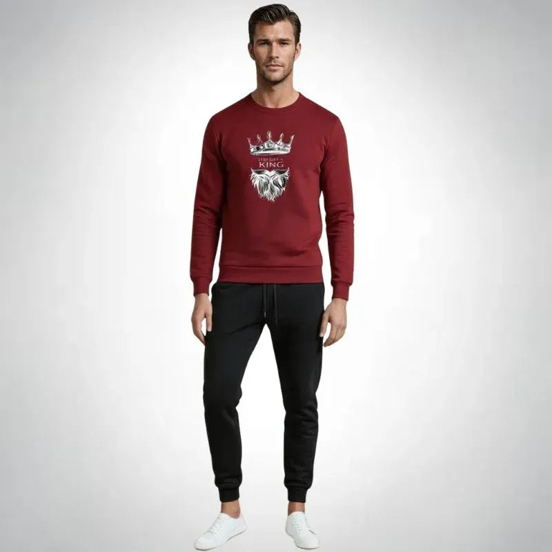 KING Printed Maroon Tracksuit Sweatshirt & Trouser For Men and Boys | Warm & Comfortable Winter Wear