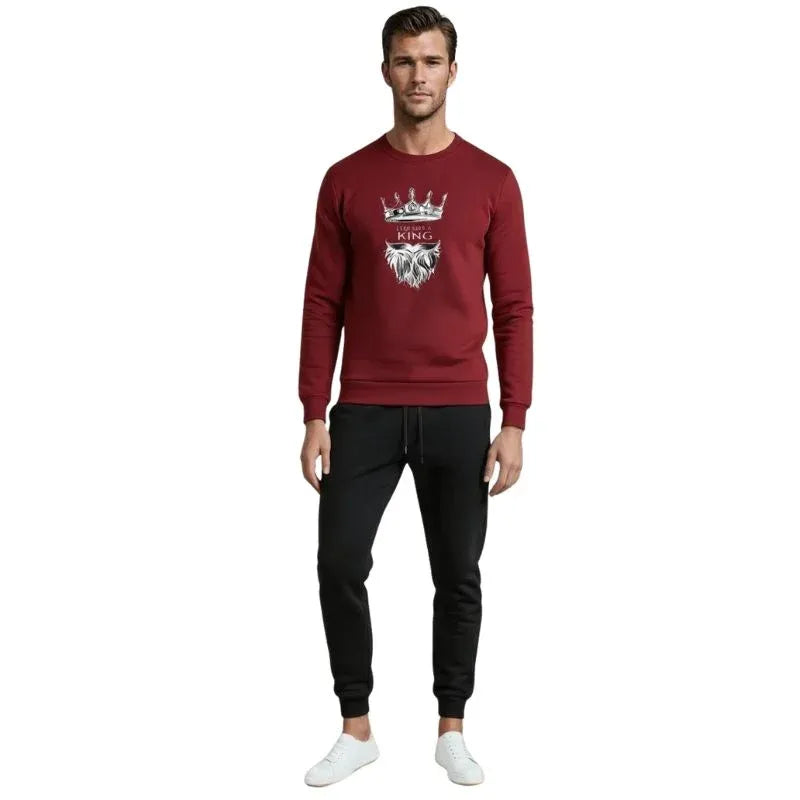 KING Printed Maroon Tracksuit Sweatshirt & Trouser For Men and Boys | Warm & Comfortable Winter Wear