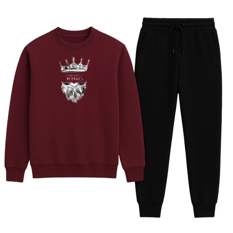 LION Printed Maroon  Tracksuit Sweatshirt & Trouser  | Warm & Comfortable Winter Wear | Medium