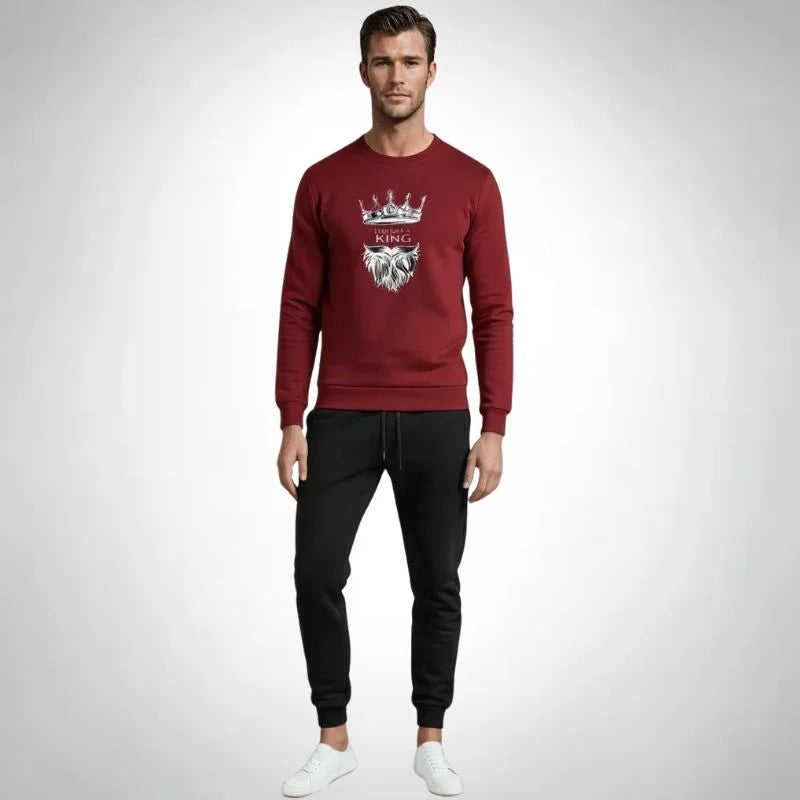 LION Printed Maroon  Tracksuit Sweatshirt & Trouser  | Warm & Comfortable Winter Wear | Medium